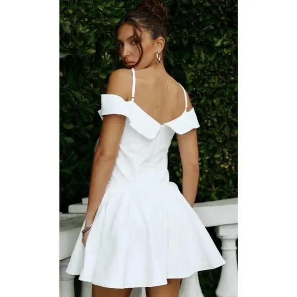 Princess Polly Streetlights Off Shoulder Mini Dress White Size 10 - Picture 2 of 4
